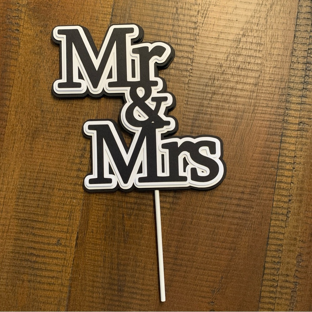 Classic Mr & Mrs Cake Topper in Black and White